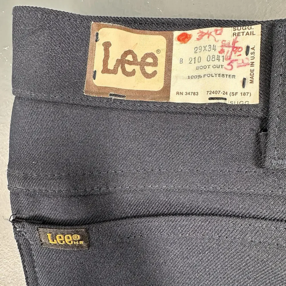VTG Lee Pants Slacks Mens 28x34 Deep Navy Blue Comfort Stretch Bootcut 70's NWT - Picture 2 of 9